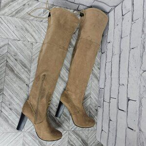 Charles Albert Georges Wedge Over-the-Knee Boots Vegan Suede 8M US